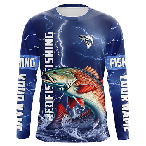 Redfish drum Fishing blue lightning jerseys custom performance Long Sleeve tournament fishing shirts NQS6330