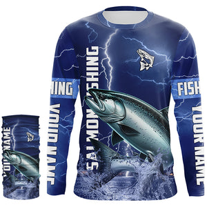 Chinook salmon Fishing blue lightning jerseys custom performance Long Sleeve tournament fishing shirts NQS6331