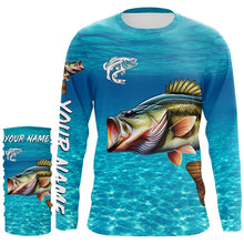 Load image into Gallery viewer, Largemouth Bass fishing blue water camo Custom sun protection long sleeve fishing shirt for men, women NQS8437