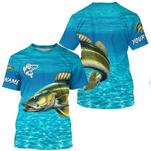 Load image into Gallery viewer, Walleye fishing blue water camo Custom sun protection long sleeve fishing shirt for men, women NQS8438