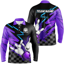 Load image into Gallery viewer, Black and purple Men Bowling Polo, Quarter Zip Shirt Custom team bowling jerseys, mens bowling outfits NQS8446