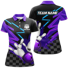 Load image into Gallery viewer, Black and purple Women Bowling Polo, 1/4 Zip Shirt Custom team bowling jerseys, women bowling outfits NQS8446