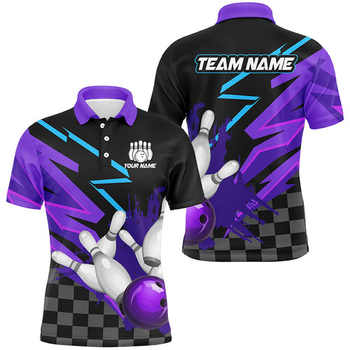 Black and purple Men Bowling Polo, Quarter Zip Shirt Custom team bowling jerseys, mens bowling outfits NQS8446