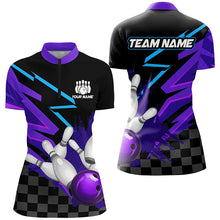 Load image into Gallery viewer, Black and purple Women Bowling Polo, 1/4 Zip Shirt Custom team bowling jerseys, women bowling outfits NQS8446