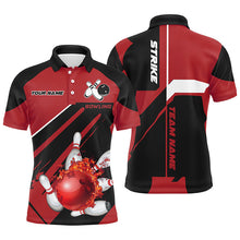 Load image into Gallery viewer, Black and red Bowling polo, quarter zip shirt for men Custom Flame bowling ball and pins uniform shirt NQS8671