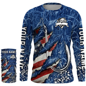 American flag fish hook blue camo fishing custom sun protection performance long sleeve fishing shirts NQS4307