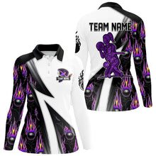 Load image into Gallery viewer, Custom Purple Flame Bowling Black Camo Shirts For Women, Personalized Bowling Team Jerseys NQS8896