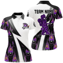 Load image into Gallery viewer, Custom Purple Flame Bowling Black Camo Shirts For Women, Personalized Bowling Team Jerseys NQS8896