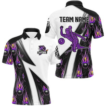 Load image into Gallery viewer, Custom Purple Flame Bowling Black Camo Shirts For Men, Personalized Bowling Team Jerseys NQS8896