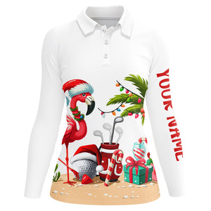 Funny Flamingo Christmas Women golf polo shirt custom golf shirt for ladies, Christmas gift for golfer NQS8900