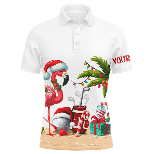 Funny Flamingo Christmas Men golf polo shirt custom golf shirt for men, Christmas gifts for golfer NQS8900