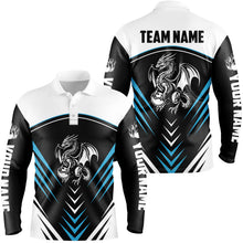 Load image into Gallery viewer, Black and White Dragon Bowling Polo, 1/4 Zip Shirt For Men Personalized Bowling Team Jerseys | Blue NQS8905