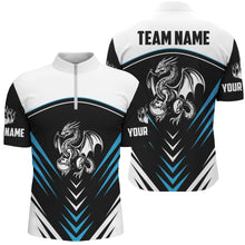 Load image into Gallery viewer, Black and White Dragon Bowling Polo, 1/4 Zip Shirt For Men Personalized Bowling Team Jerseys | Blue NQS8905