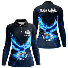 Load image into Gallery viewer, Blue Flame Eagle Custom Bowling Polo, Quarter Zip Shirt For Women Personalized Bowling Team Jerseys NQS8906