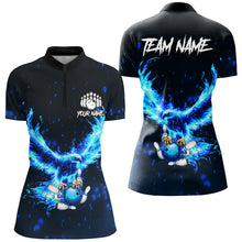 Load image into Gallery viewer, Blue Flame Eagle Custom Bowling Polo, Quarter Zip Shirt For Women Personalized Bowling Team Jerseys NQS8906