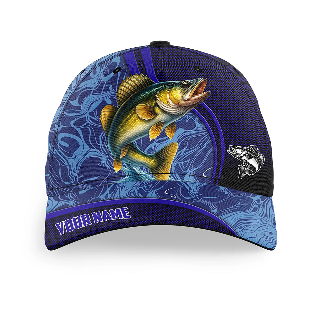 Walleye fishing blue camo Custom fishing hat Unisex Fishing Baseball freshwater Angler fishing cap NQS11023