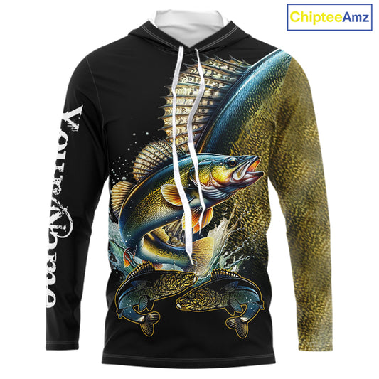 Walleye fishing yellow scales Custom walleye fishing shirts tournament fishing jerseys NQS11031