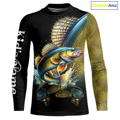 Walleye fishing yellow scales Custom walleye fishing shirts tournament fishing jerseys NQS11031