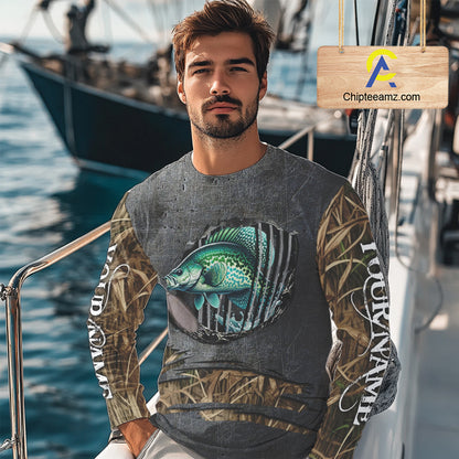 Crappie fishing camo metal grunge pattern Custom Crappie fishing shirts tournament fishing jerseys NQS11032