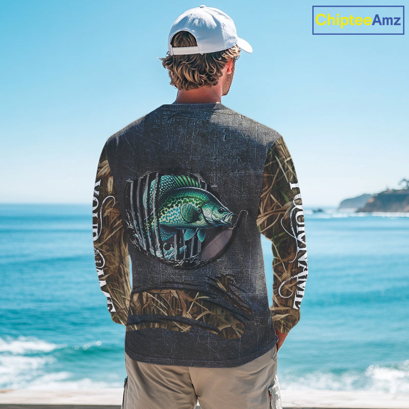 Crappie fishing camo metal grunge pattern Custom Crappie fishing shirts tournament fishing jerseys NQS11032