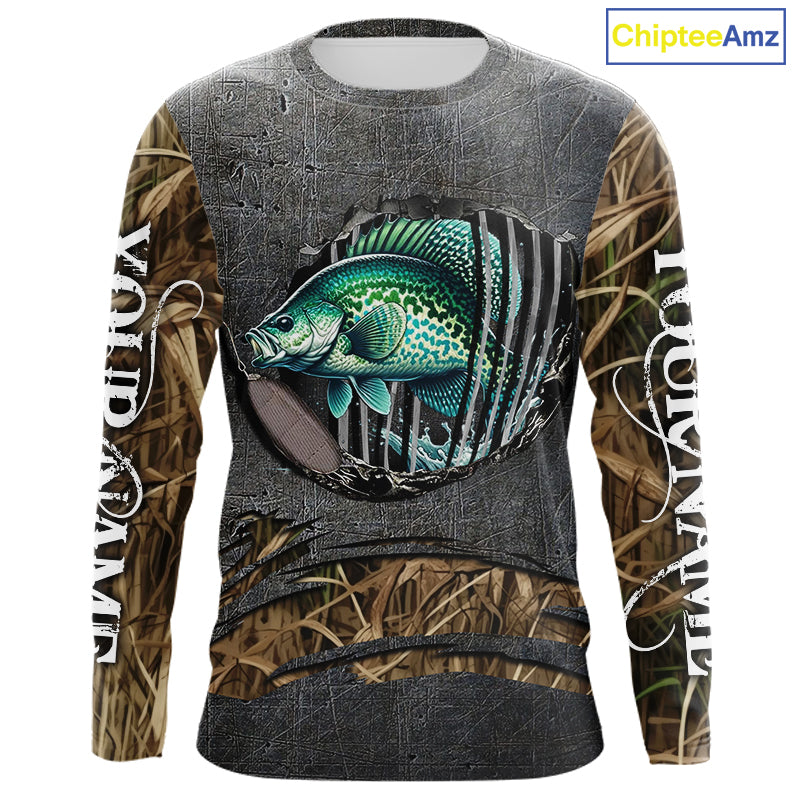 Crappie fishing camo metal grunge pattern Custom Crappie fishing shirts tournament fishing jerseys NQS11032