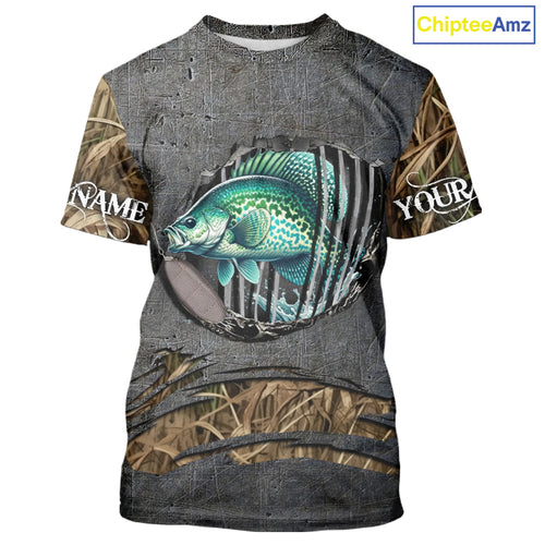 Crappie fishing camo metal grunge pattern Custom Crappie fishing shirts tournament fishing jerseys NQS11032