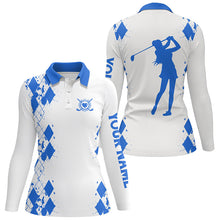 Load image into Gallery viewer, Womens golf polos shirts custom name white golf shirt, golfing gifts | Blue NQS4507