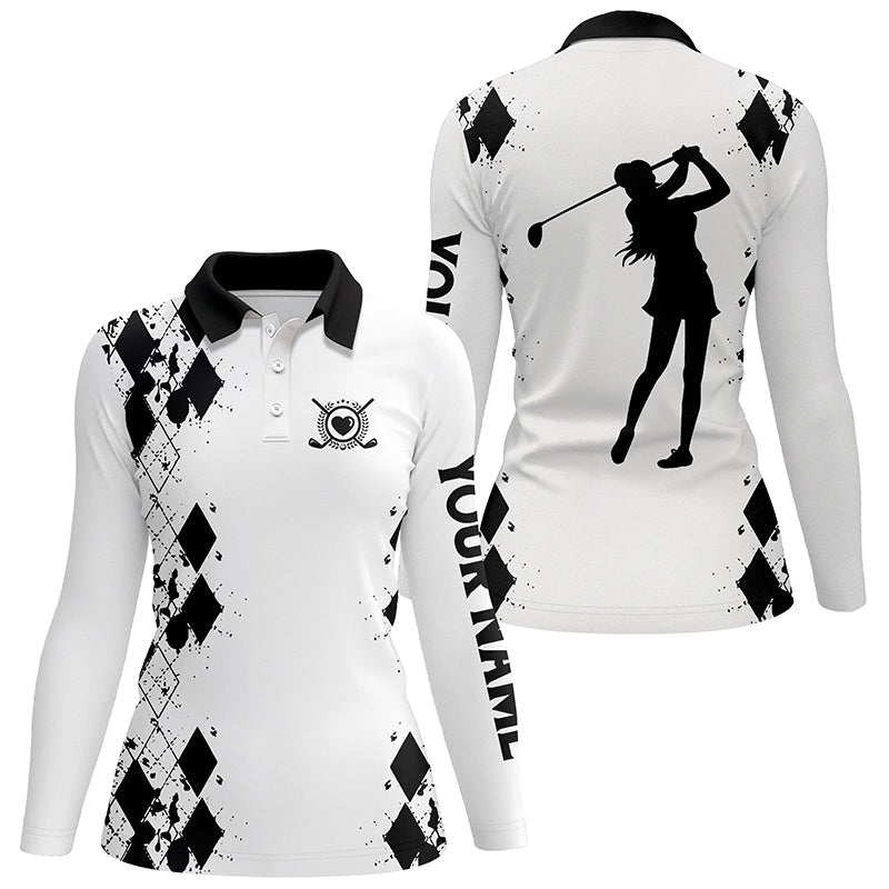 Womens golf polos shirts custom name white golf shirt, golfing gifts | Black NQS4508