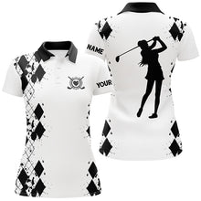 Load image into Gallery viewer, Womens golf polos shirts custom name white golf shirt, golfing gifts | Black NQS4508