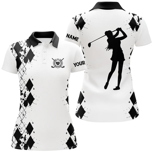 Womens golf polos shirts custom name white golf shirt, golfing gifts | Black NQS4508