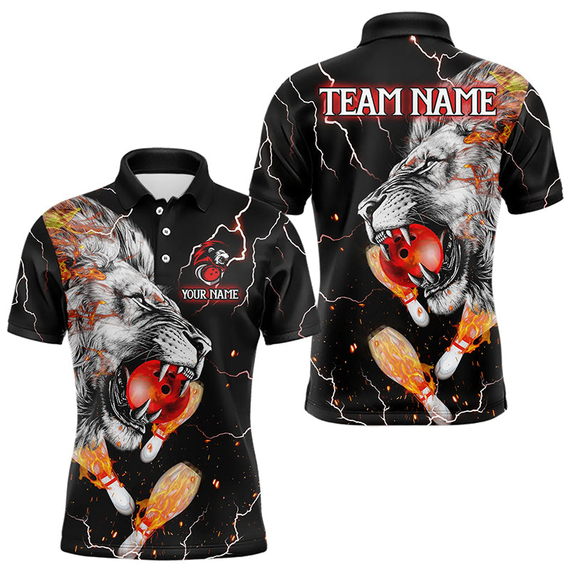 Flame Lion Bowling Lightning Thunder Custom Bowling Shirts For Men, Lion Bowling Team Shirt For Bowler NQS9148