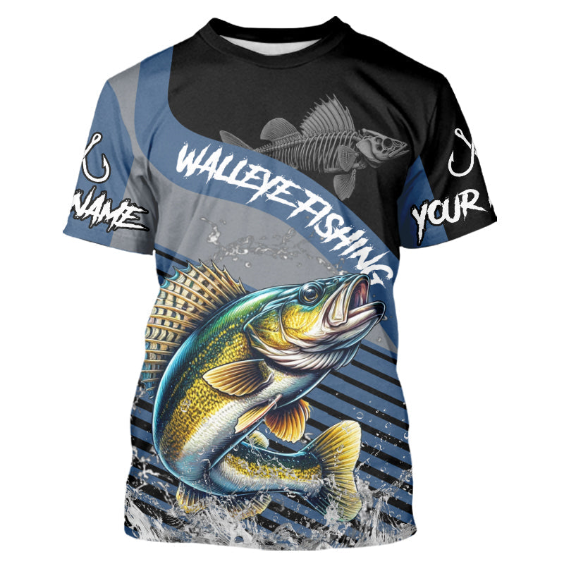 Walleye fishing Custom UV protection fishing long sleeve shirt, Walleye Fishing jerseys | Blue NQS9352