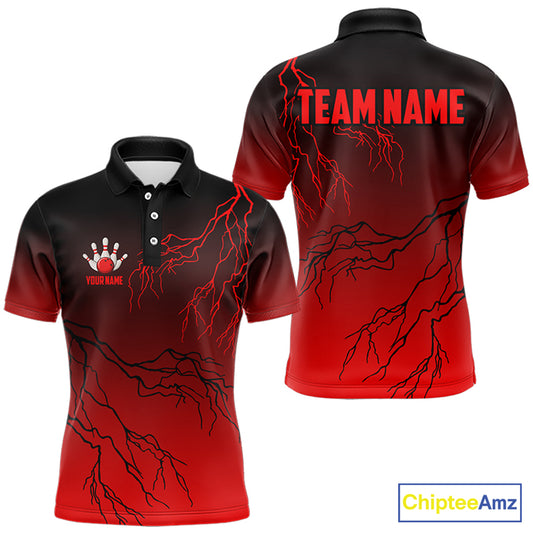 Black and Red gradient Lightning thunder storm Bowling shirts for Men Custom Bowling Team Jerseys NQS9353