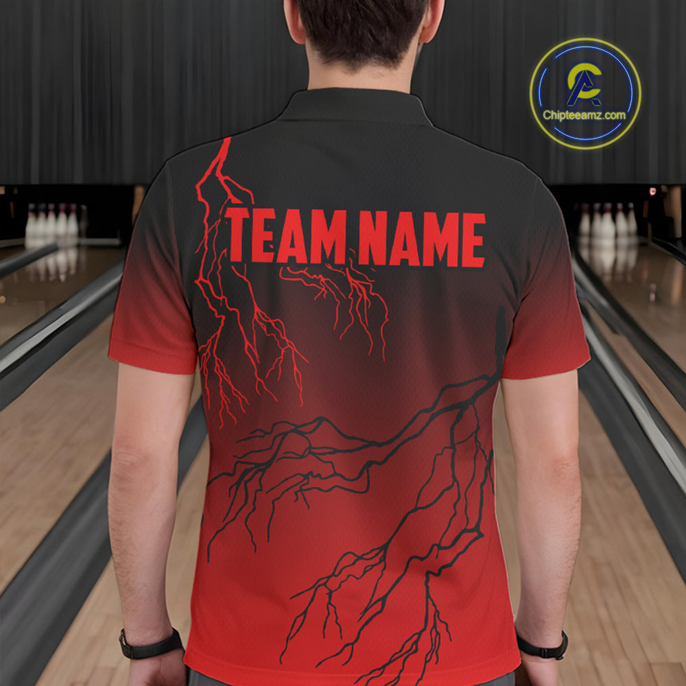 Black and Red gradient Lightning thunder storm Bowling shirts for Men Custom Bowling Team Jerseys NQS9353
