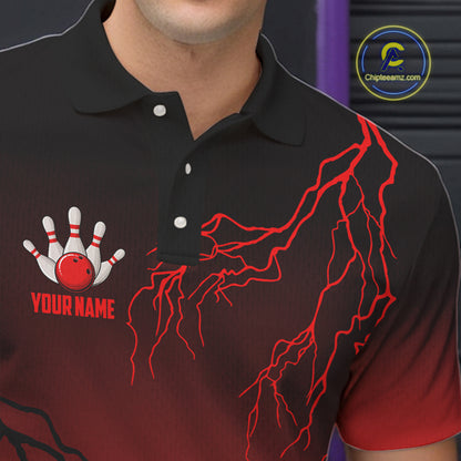 Black and Red gradient Lightning thunder storm Bowling shirts for Men Custom Bowling Team Jerseys NQS9353