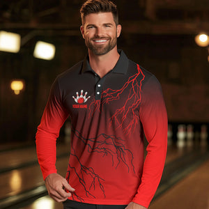 Black and Red gradient Lightning thunder storm Bowling shirts for Men Custom Bowling Team Jerseys NQS9353