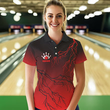 Load image into Gallery viewer, Black and Red gradient Lightning thunder storm Bowling shirts for Women Custom Bowling Team Jerseys NQS9353