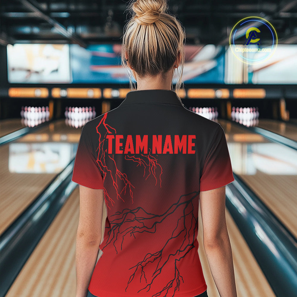Black and Red gradient Lightning thunder storm Bowling shirts for Women Custom Bowling Team Jerseys NQS9353