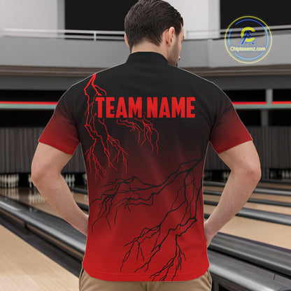 Black and Red gradient Lightning thunder storm Bowling shirts for Men Custom Bowling Team Jerseys NQS9353