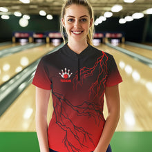 Load image into Gallery viewer, Black and Red gradient Lightning thunder storm Bowling shirts for Women Custom Bowling Team Jerseys NQS9353