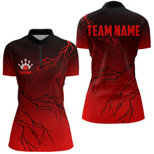 Load image into Gallery viewer, Black and Red gradient Lightning thunder storm Bowling shirts for Women Custom Bowling Team Jerseys NQS9353