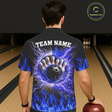 Load image into Gallery viewer, Black and Blue Flame Lightning Thunder Button-up bowling shirts custom Bowling Team League Shirts NQS11425