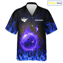Load image into Gallery viewer, Black and Blue Flame Lightning Thunder Button-up bowling shirts custom Bowling Team League Shirts NQS11425