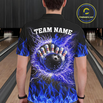 Black and Blue Flame Lightning Thunder Bowling Jersey for men custom Bowling Team League Shirts NQS11425