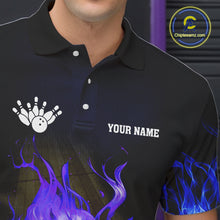 Load image into Gallery viewer, Black and Blue Flame Lightning Thunder Bowling Jersey for men custom Bowling Team League Shirts NQS11425