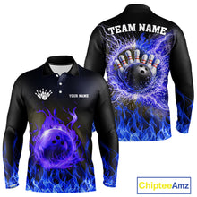 Load image into Gallery viewer, Black and Blue Flame Lightning Thunder Bowling Jersey for men custom Bowling Team League Shirts NQS11425