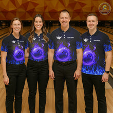 Load image into Gallery viewer, Black and Blue Flame Lightning Thunder Bowling Jersey for men custom Bowling Team League Shirts NQS11425