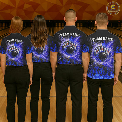 Black and Blue Flame Lightning Thunder Bowling Jersey for men custom Bowling Team League Shirts NQS11425