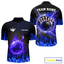 Load image into Gallery viewer, Black and Blue Flame Lightning Thunder Bowling Jersey for men custom Bowling Team League Shirts NQS11425
