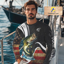 Load image into Gallery viewer, Personalized professional bass fishing shirts vintage American Flag patriotic bass fishing jerseys NQS11426